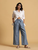 Thumbnail for trueBrowns Blue Cotton Blend Elasticated Drawstring Straight Pants