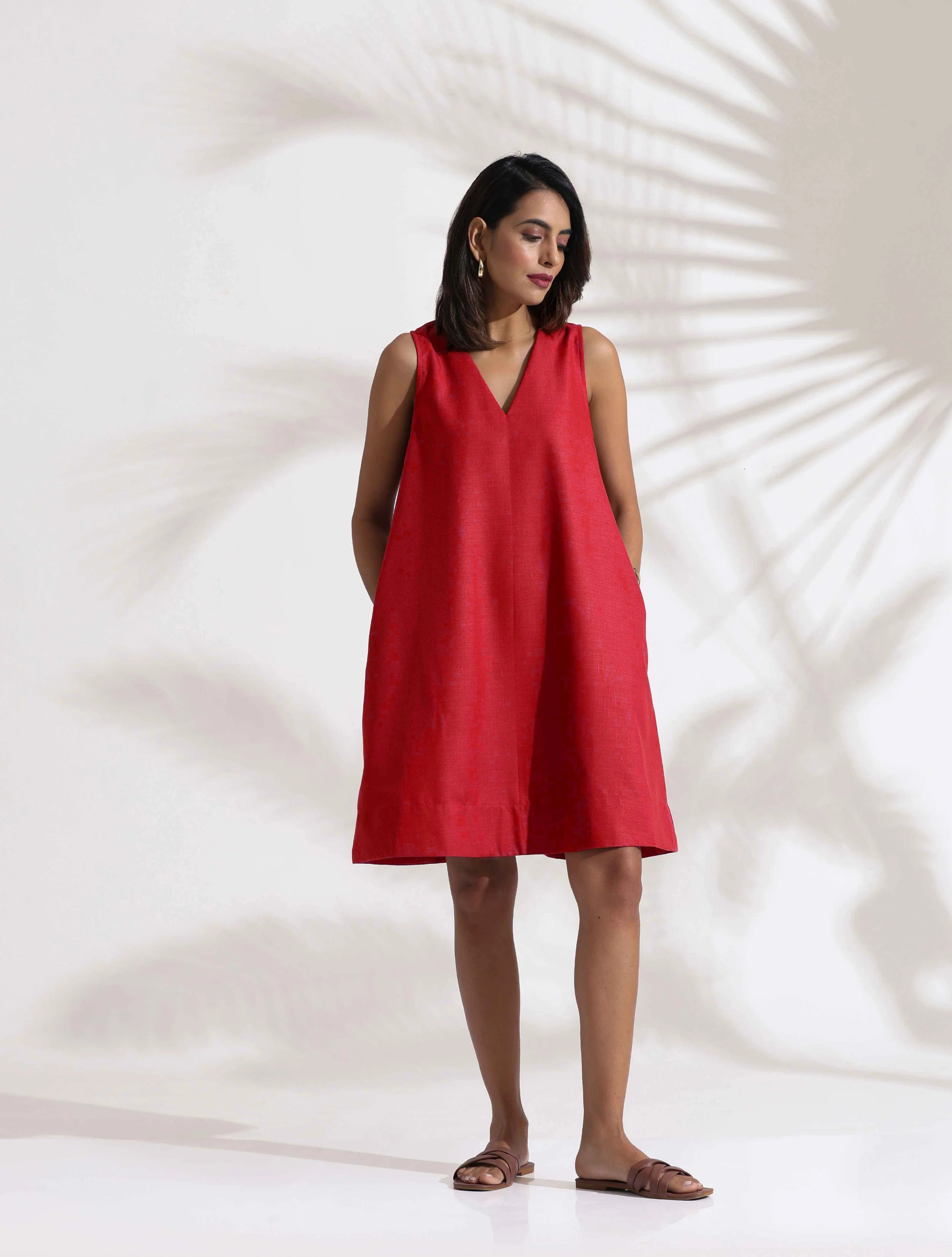 trueBrowns Red Cotton Blend Short Dress - Distacart
