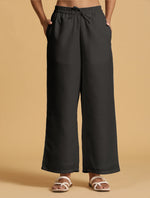 Thumbnail for trueBrowns Black Cotton Blend Elasticated Drawstring Straight Pants