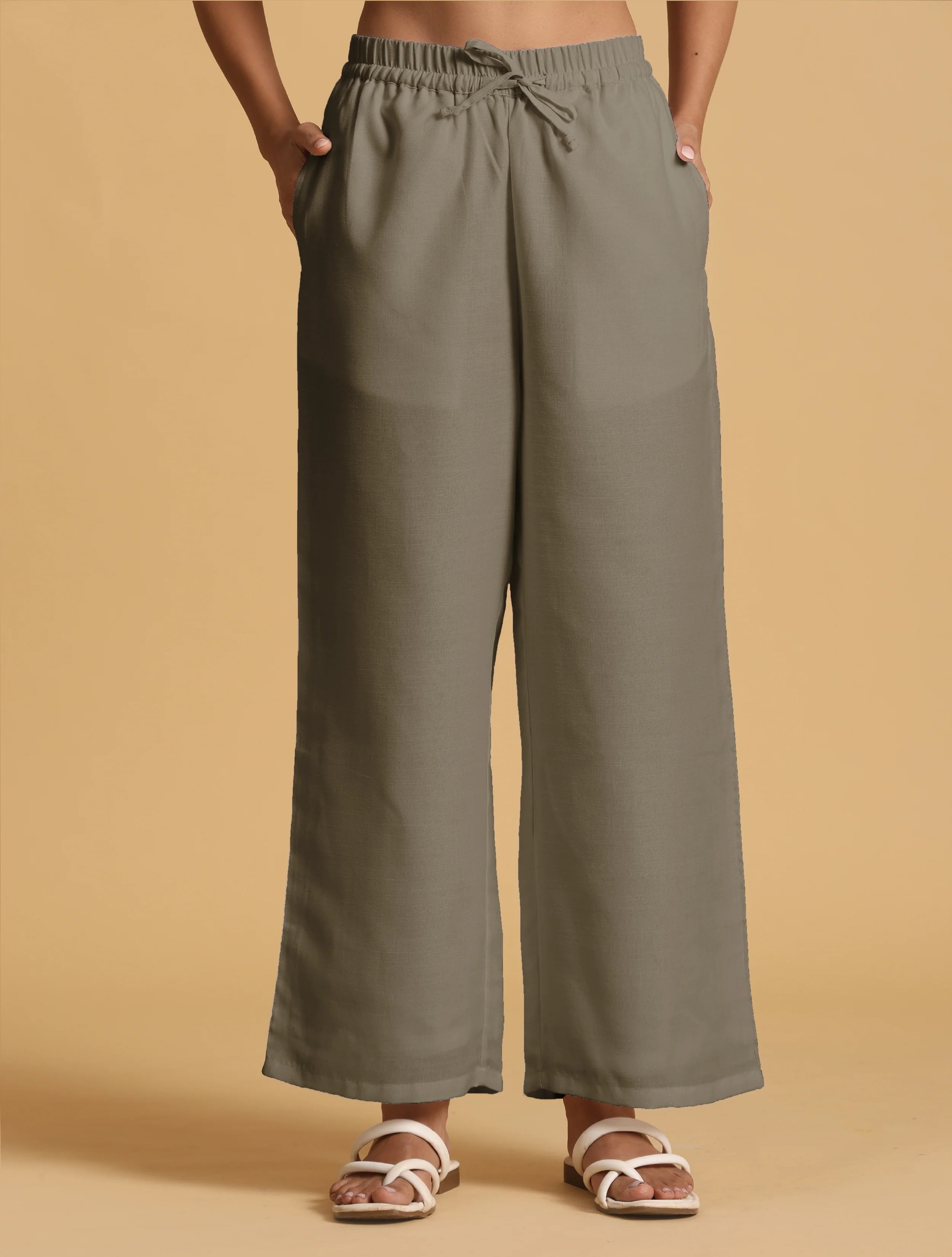 trueBrowns Olive Cotton Blend Elasticated Drawstring Straight Pants