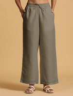 Thumbnail for trueBrowns Olive Cotton Blend Elasticated Drawstring Straight Pants