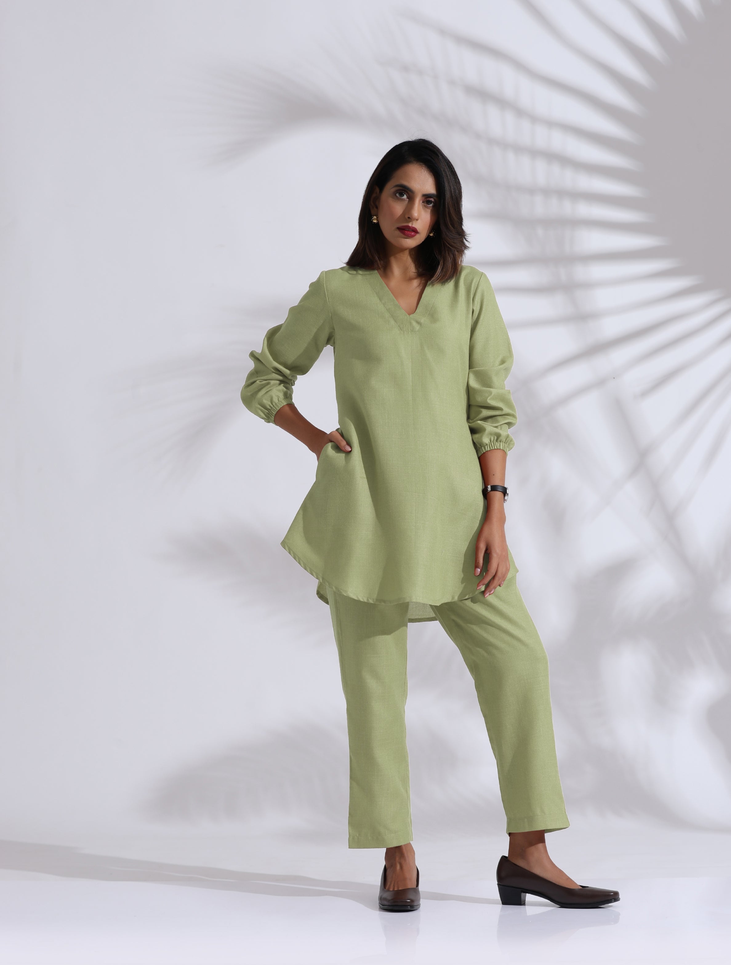 trueBrowns Green Cotton Blend Co-ord Set - Distacart