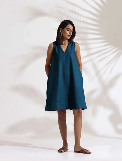 trueBrowns Dark Blue Cotton Blend Short Dress - Distacart