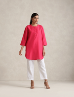 Thumbnail for trueBrowns Fuchsia Cotton Blend Short Kurta