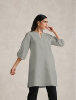Thumbnail for trueBrowns Grey Cotton Blend Short Kurta