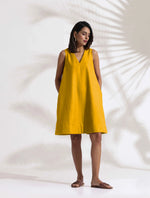 Thumbnail for trueBrowns Mustard Cotton Blend Short Dress