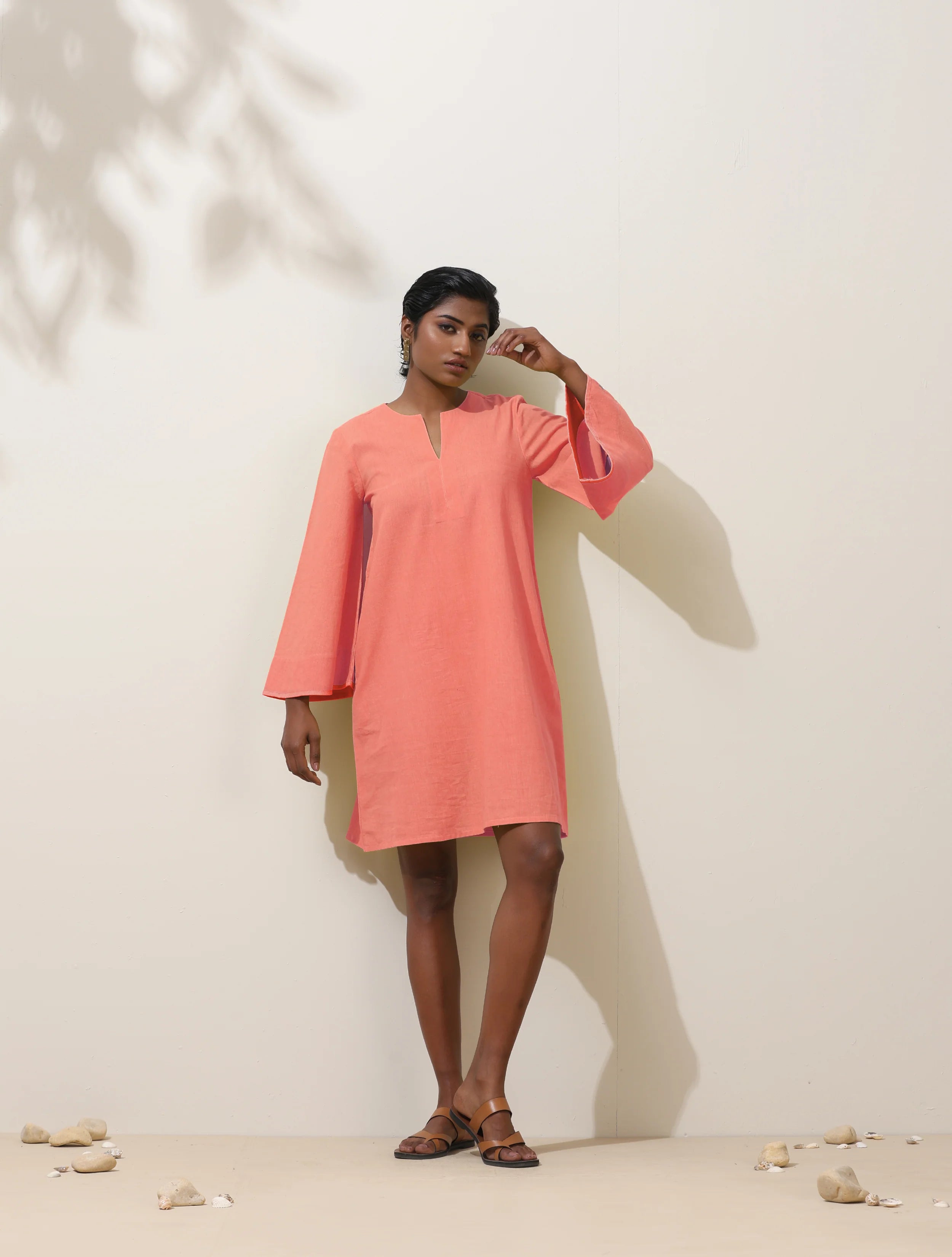 trueBrowns Pink Cotton Blend Short Dress - Distacart