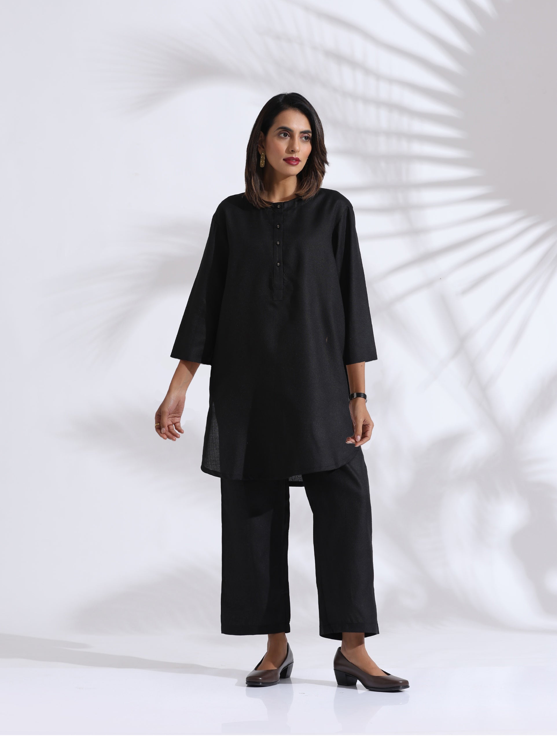 trueBrowns Black Slub Kurta Co-ord Set - Distacart