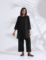 Thumbnail for trueBrowns Black Slub Kurta Co-ord Set