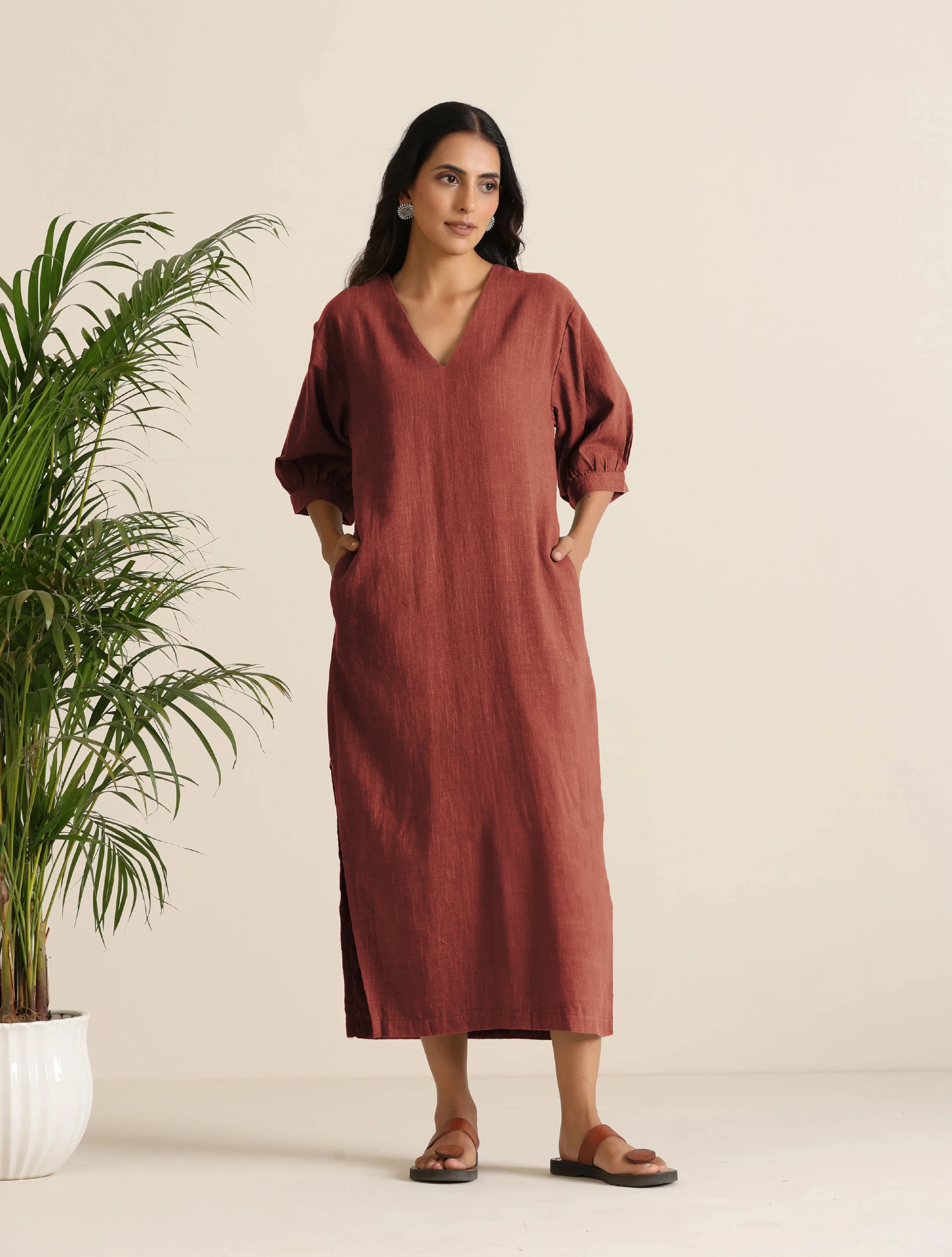 trueBrowns Rust Pink Cotton Blend Long Dress - Distacart