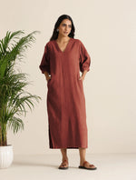 Thumbnail for trueBrowns Rust Pink Cotton Blend Long Dress