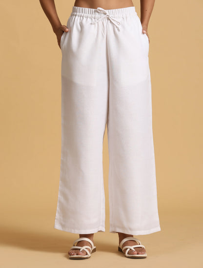 trueBrowns White Cotton Blend Elasticated Drawstring Straight Pants - Distacart