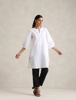 Thumbnail for trueBrowns White Cotton Blend Short Kurta