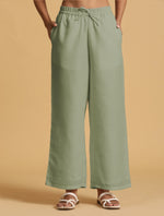 Thumbnail for trueBrowns Mint Green Cotton Blend Elasticated Drawstring Straight Pants