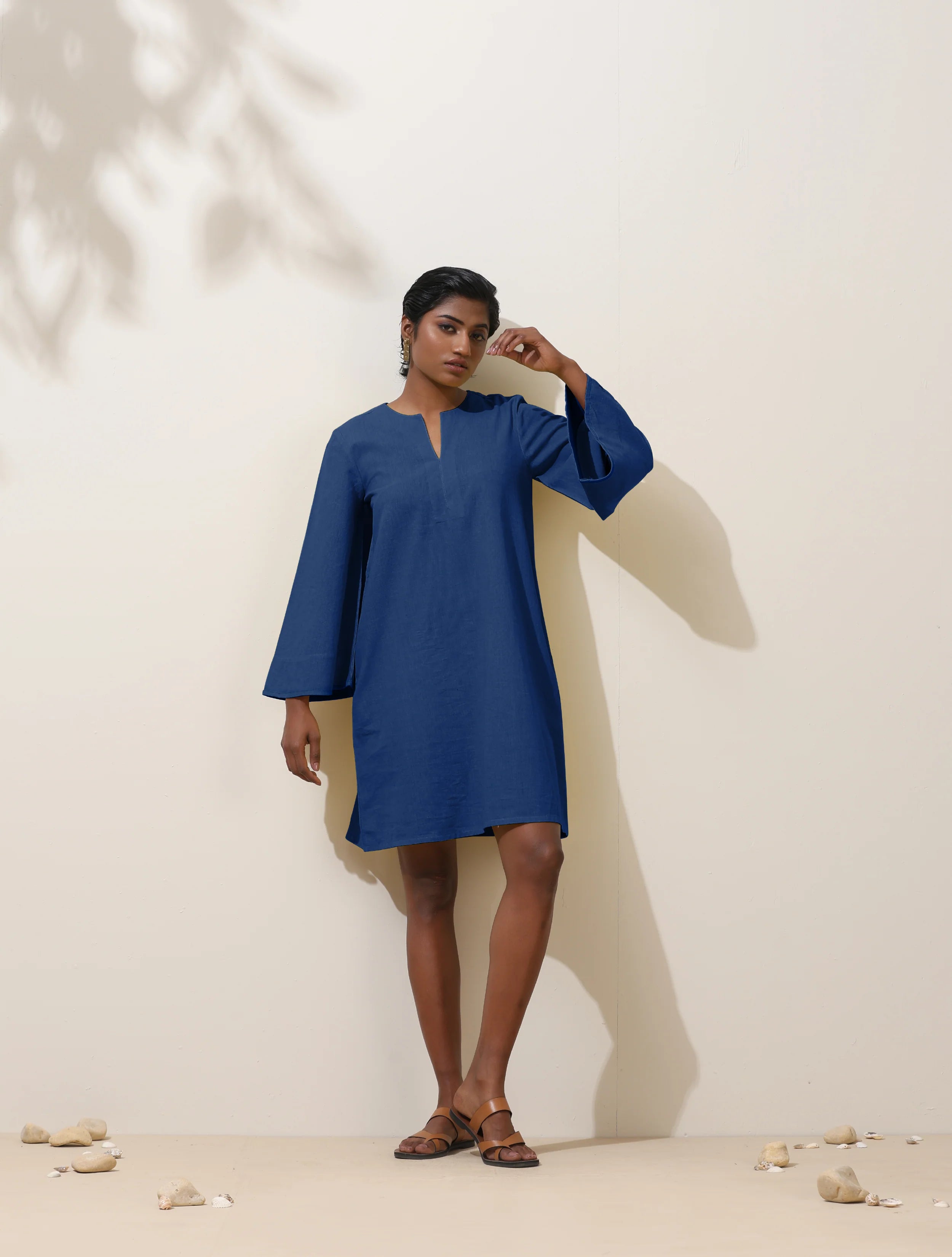 trueBrowns Blue Cotton Blend Short Dress - Distacart