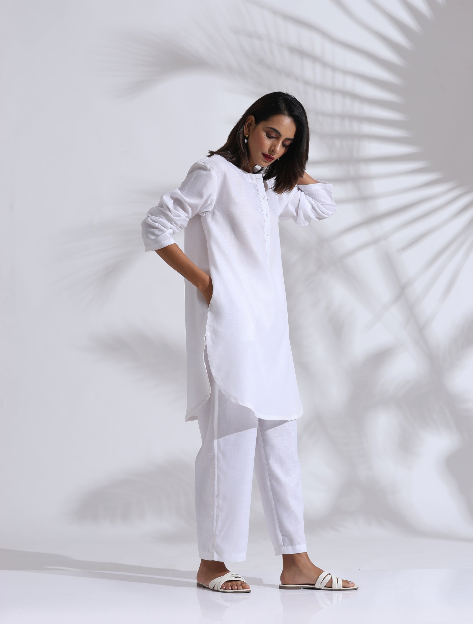 trueBrowns White Slub Kurta Co-ord Set - Distacart