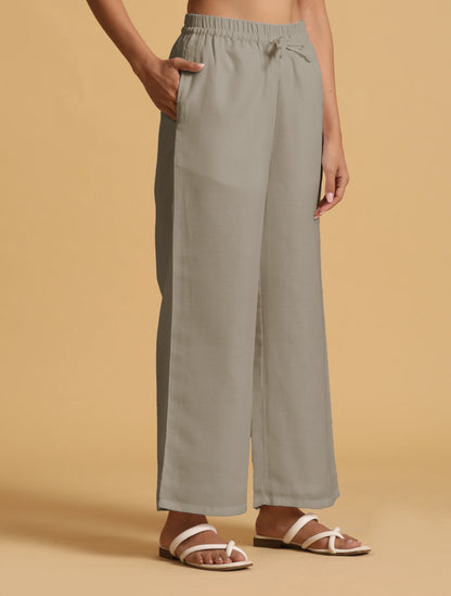 trueBrowns Grey Cotton Blend Elasticated Drawstring Straight Pants - Distacart