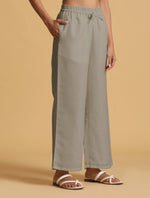 Thumbnail for trueBrowns Grey Cotton Blend Elasticated Drawstring Straight Pants