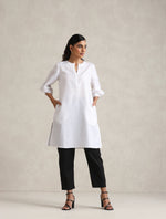 Thumbnail for trueBrowns White Cotton Blend Short Kurta