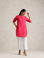 Thumbnail for trueBrowns Fuchsia Cotton Blend Short Kurta