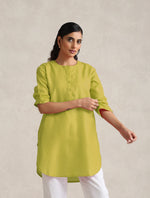 Thumbnail for trueBrowns Lime Cotton Blend Short Kurta