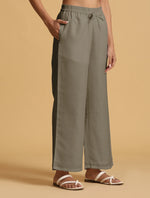 Thumbnail for trueBrowns Olive Cotton Blend Elasticated Drawstring Straight Pants