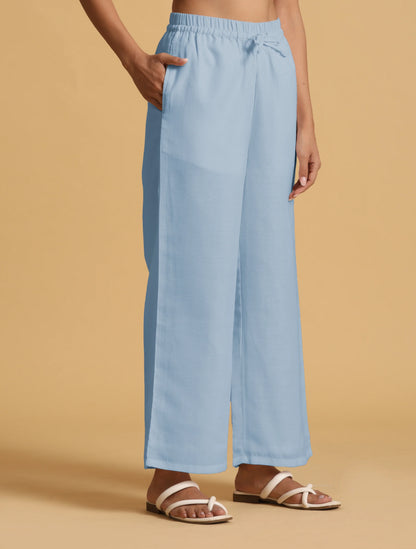 trueBrowns Light Blue Cotton Blend Straight Drawstring Pants - Distacart