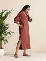 Thumbnail for trueBrowns Rust Pink Cotton Blend Long Dress