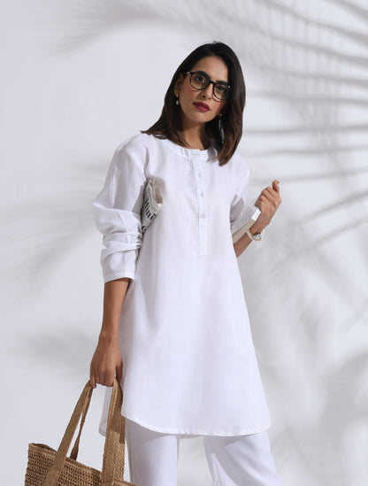 trueBrowns White Slub Kurta Co-ord Set - Distacart
