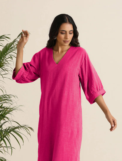 trueBrowns Hot Pink Cotton Blend Long Dress - Distacart