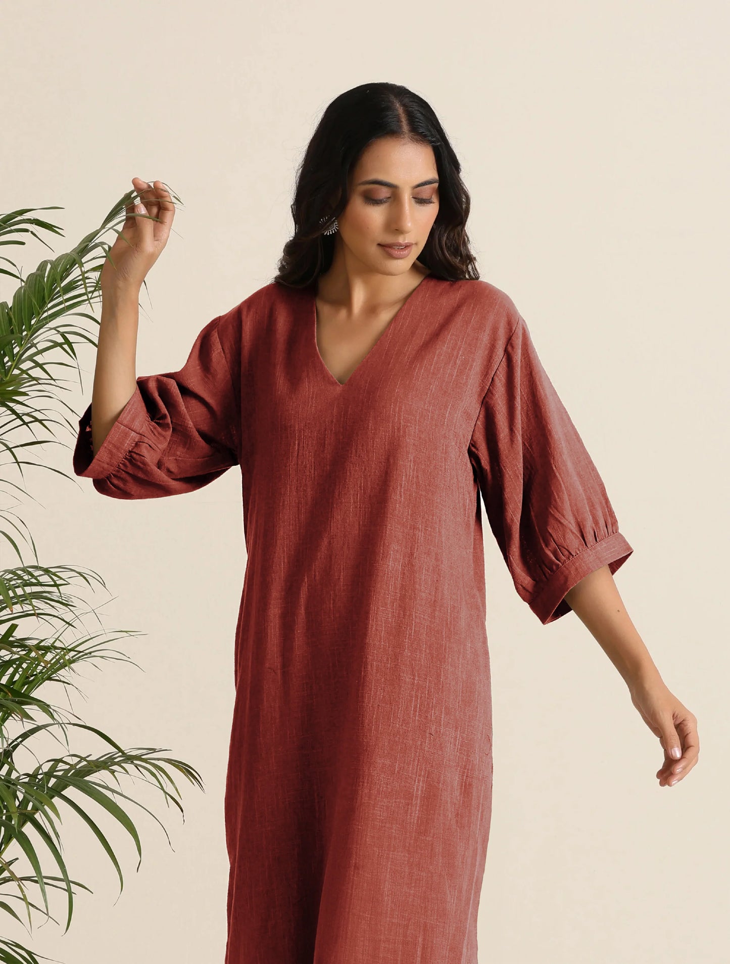 trueBrowns Rust Pink Cotton Blend Long Dress - Distacart