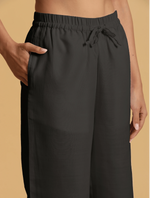 Thumbnail for trueBrowns Black Cotton Blend Elasticated Drawstring Straight Pants