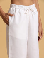 Thumbnail for trueBrowns White Cotton Blend Elasticated Drawstring Straight Pants