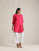 Thumbnail for trueBrowns Fuchsia Cotton Blend Short Kurta
