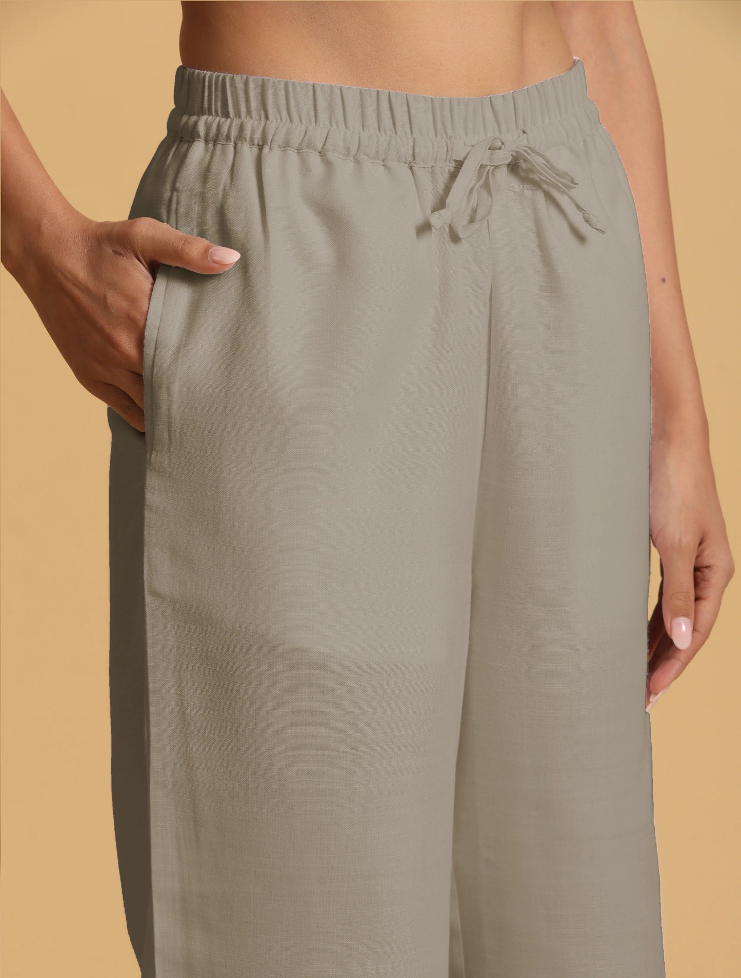 trueBrowns Grey Cotton Blend Elasticated Drawstring Straight Pants - Distacart