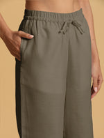 Thumbnail for trueBrowns Olive Cotton Blend Elasticated Drawstring Straight Pants