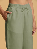 Thumbnail for trueBrowns Mint Green Cotton Blend Elasticated Drawstring Straight Pants