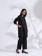 Thumbnail for trueBrowns Black Slub Kurta Co-ord Set