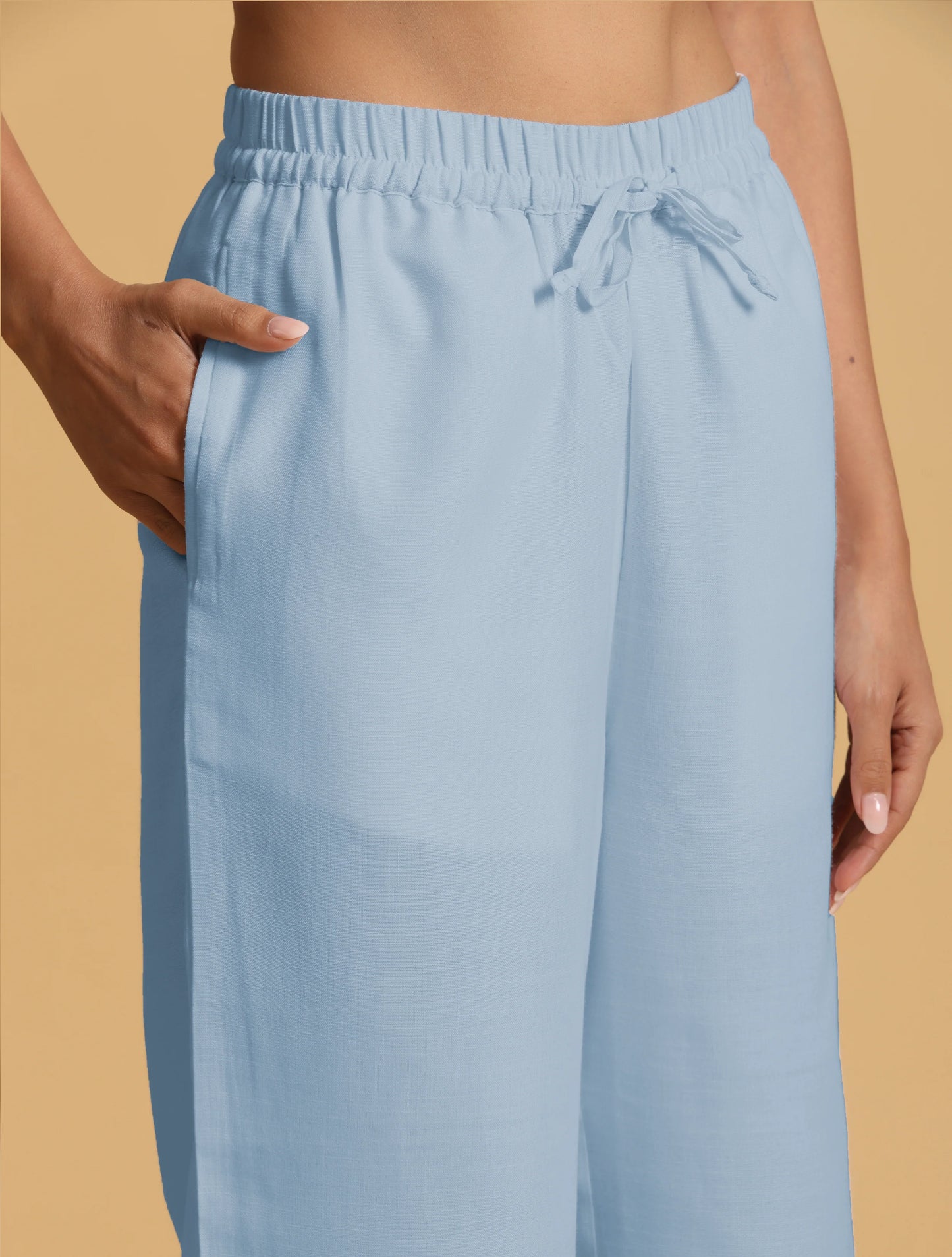 trueBrowns Light Blue Cotton Blend Straight Drawstring Pants - Distacart