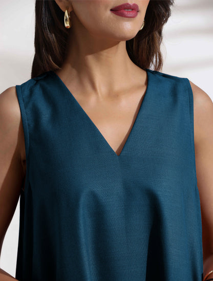 trueBrowns Dark Blue Cotton Blend Short Dress - Distacart
