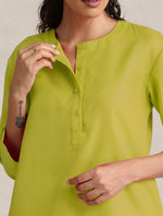 Thumbnail for trueBrowns Lime Cotton Blend Short Kurta