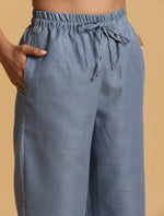Thumbnail for trueBrowns Blue Cotton Blend Elasticated Drawstring Straight Pants