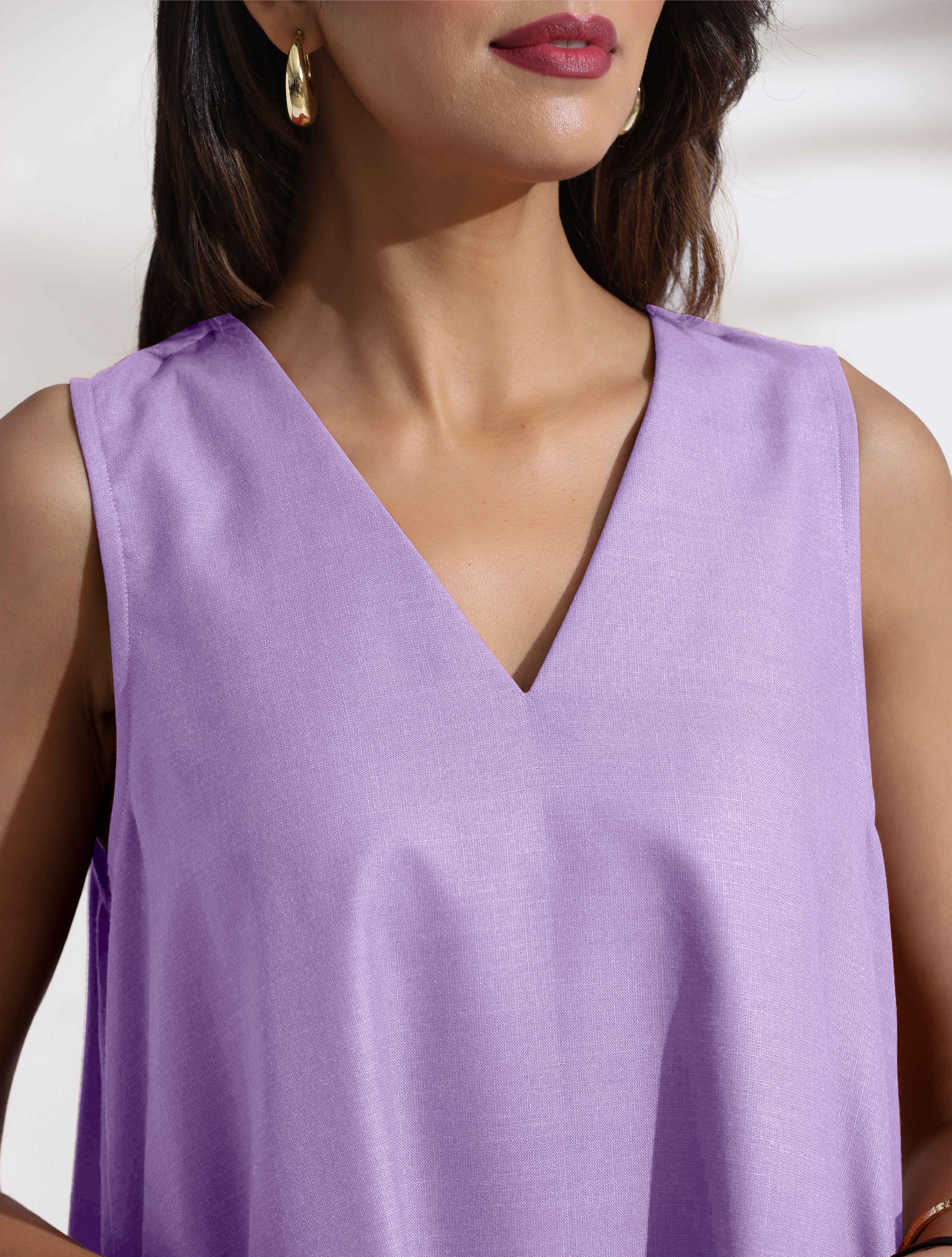 trueBrowns Lilac Cotton Blend Short Dress
