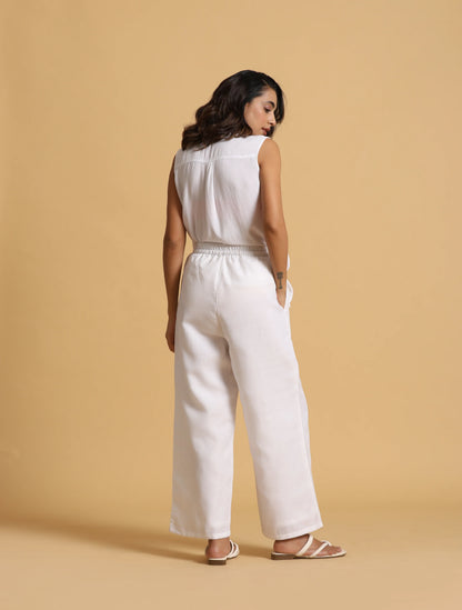 trueBrowns White Cotton Blend Elasticated Drawstring Straight Pants - Distacart