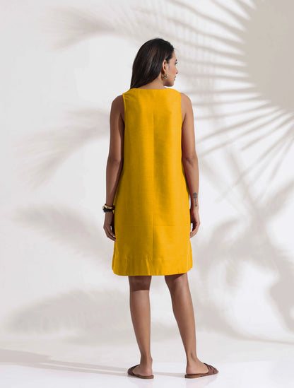 trueBrowns Mustard Cotton Blend Short Dress - Distacart