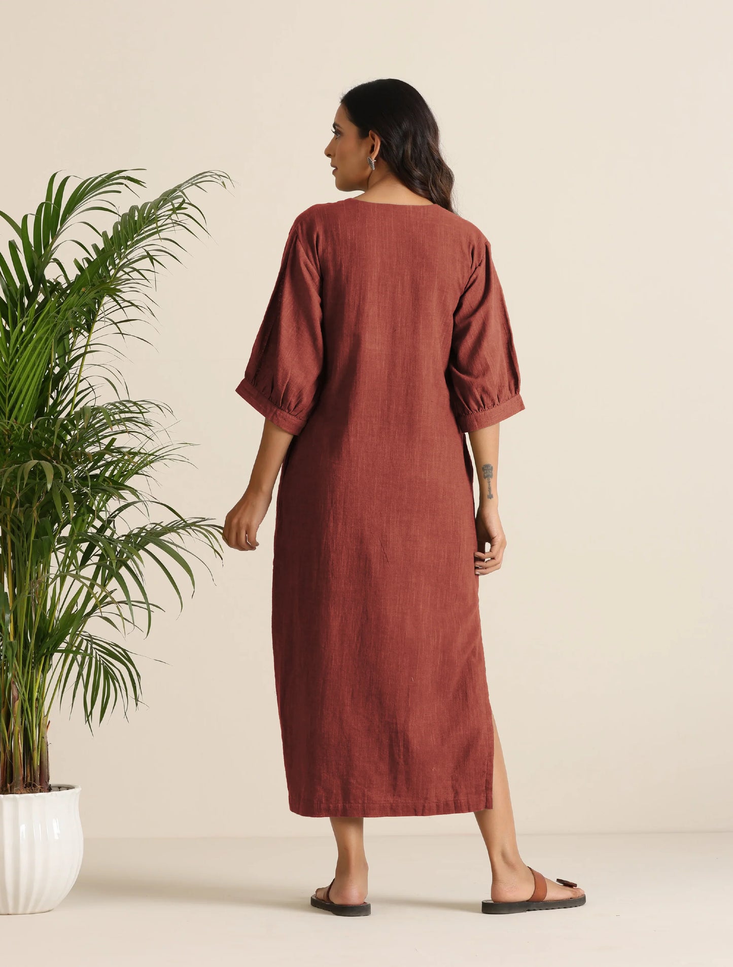 trueBrowns Rust Pink Cotton Blend Long Dress - Distacart