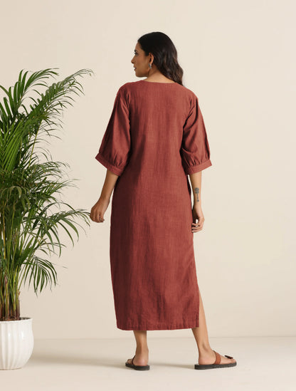 trueBrowns Rust Pink Cotton Blend Long Dress - Distacart