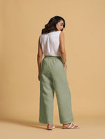 Thumbnail for trueBrowns Mint Green Cotton Blend Elasticated Drawstring Straight Pants