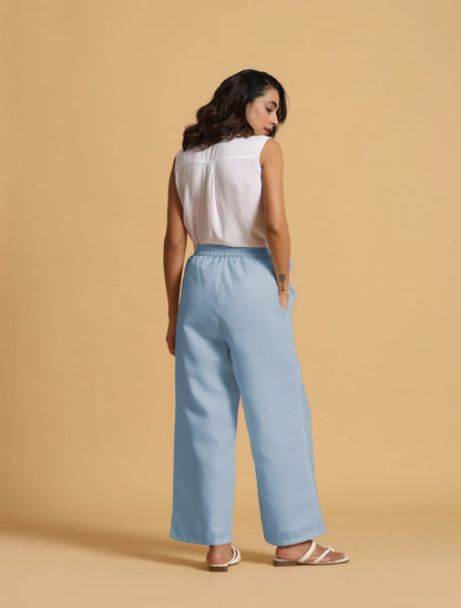 trueBrowns Light Blue Cotton Blend Straight Drawstring Pants - Distacart
