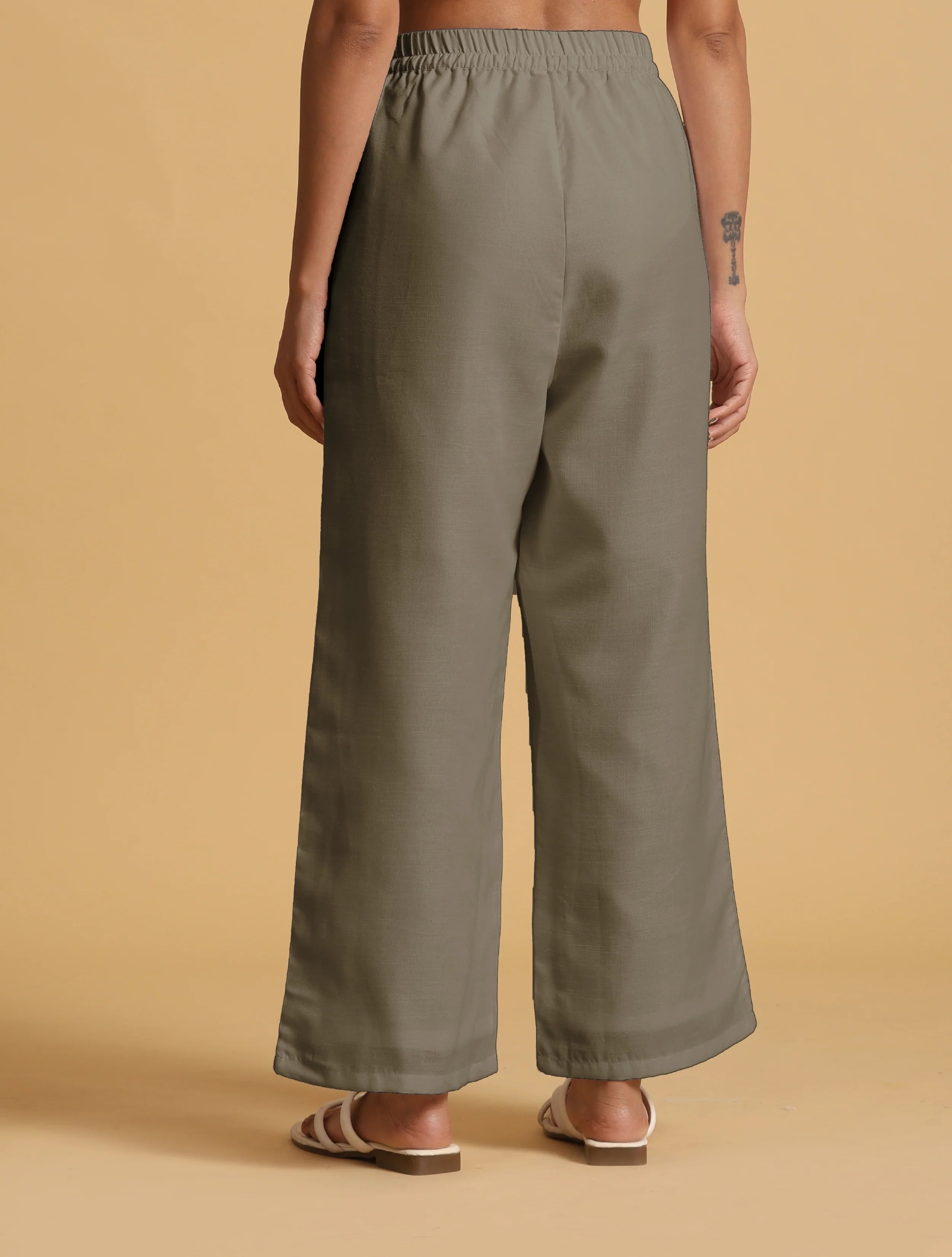 trueBrowns Olive Cotton Blend Elasticated Drawstring Straight Pants